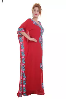 Red Aari Stone Work Georgette Islamic Style Beads Embedded Partywear Kaftan Long Gown Evening wear Dubai kaftan