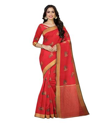 Mimosa Ikat Style Art Silk saree Color: Red  (5157-406-SD-RED) 1