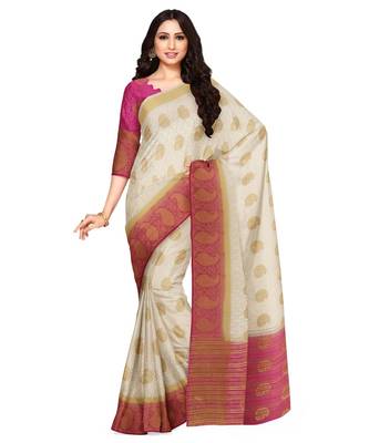 Mimosa Faux Kanjivaram Style Art Silk saree Color: Off-white  (5162-2828-2D-HW-RN) 1