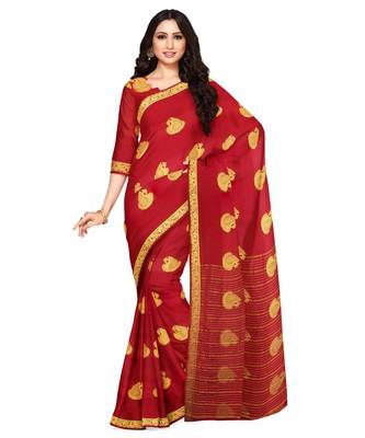 Mimosa Mysore Silk Style Crepe saree Color: Maroon  (4985-2773-SD-MRN) 1