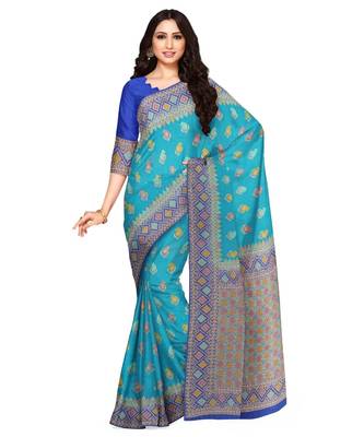 Mimosa Ikat Style Art Silk saree Color: Turquoise Blue  (5004-2741-2D-AN-RB) 1
