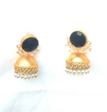 RozMili Nickle free Gold Plated Matte finish Brass Jaipuri Monalisa stone Jhumka earring 2