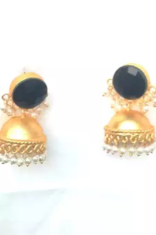 RozMili Nickle free Gold Plated Matte finish Brass Jaipuri Monalisa stone Jhumka earring