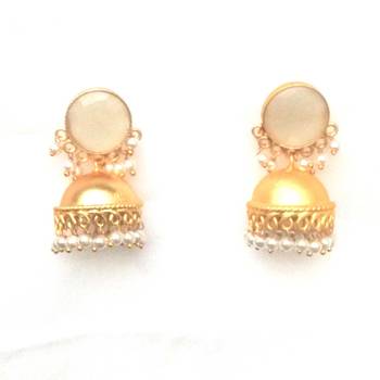 RozMili Handcrafted Nickle free Gold plated Matte finish Brass Jaipuri Monalisa stone Jhumka Earring 2