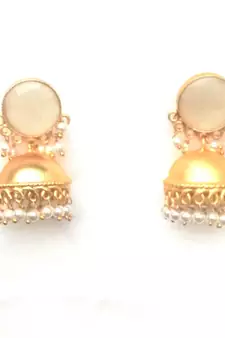 RozMili Handcrafted Nickle free Gold plated Matte finish Brass Jaipuri Monalisa stone Jhumka Earring