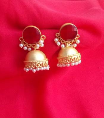 RozMili Handcrafted Nickle free Gold plated Matte finish Brass Jaipuri Monalisa stone Jhumka Earring 1