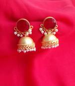 RozMili Handcrafted Nickle free Gold plated Matte finish Brass Jaipuri Monalisa stone Jhumka Earring