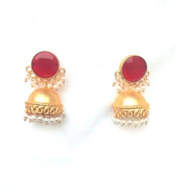 RozMili Handcrafted Nickle free Gold plated Matte finish Brass Jaipuri Monalisa stone Jhumka Earring 2