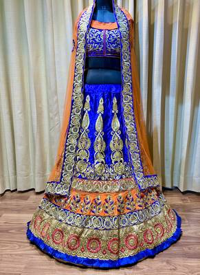 Pure Micro Velvet Wedding Wear Lehenga In Blue With Embroidery And Crystal Stone Work 1