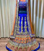 Pure Micro Velvet Wedding Wear Lehenga In Blue With Embroidery And Crystal Stone Work