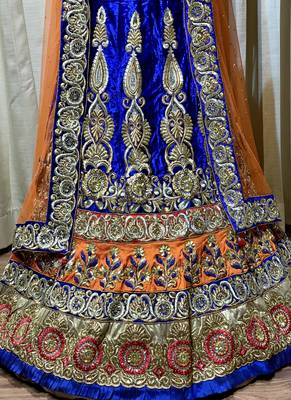 Pure Micro Velvet Wedding Wear Lehenga In Blue With Embroidery And Crystal Stone Work 3