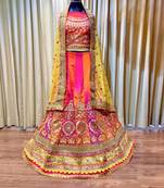 Pure Satin Silk Wedding Wear Lehenga In Malticolor With Embroidery And Crystal Stone Work
