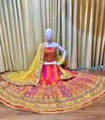 Pure Satin Silk Wedding Wear Lehenga In Malticolor With Embroidery And Crystal Stone Work