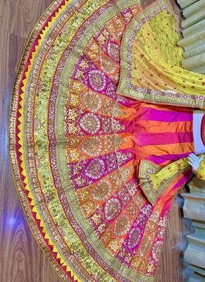 Pure Satin Silk Wedding Wear Lehenga In Malticolor With Embroidery And Crystal Stone Work 2