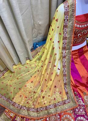 Pure Satin Silk Wedding Wear Lehenga In Malticolor With Embroidery And Crystal Stone Work 3