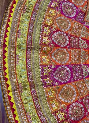 Pure Satin Silk Wedding Wear Lehenga In Malticolor With Embroidery And Crystal Stone Work 4