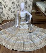Pure Satin Silk Wedding Wear Lehenga In Grey With Embroidery, Kashmiri work And Crystal Stone Work