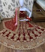 Pure Micro Velvet Wedding Wear Lehenga In Red With Embroidery And Crystal Stone Work