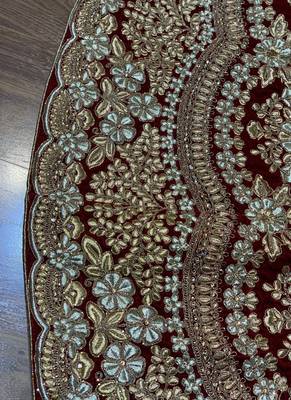 Pure Micro Velvet Wedding Wear Lehenga In Red With Embroidery And Crystal Stone Work 5