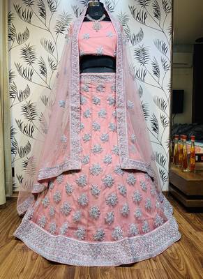 Soft Premium net Wedding Wear Lehenga In Pink With Embroidery And Crystal Stone Work 1