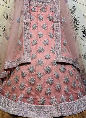 Soft Premium net Wedding Wear Lehenga In Pink With Embroidery And Crystal Stone Work 2