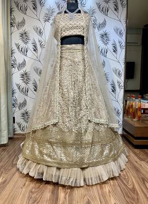 Soft Premium net Wedding Wear Lehenga In Golden With Embroidery And Crystal Stone Work 1