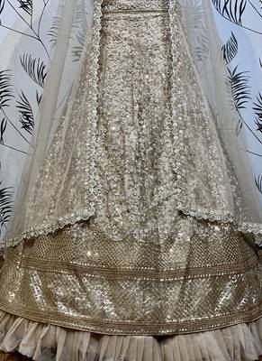 Soft Premium net Wedding Wear Lehenga In Golden With Embroidery And Crystal Stone Work 2