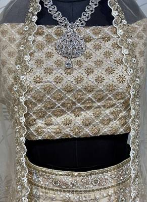 Soft Premium net Wedding Wear Lehenga In Golden With Embroidery And Crystal Stone Work 4