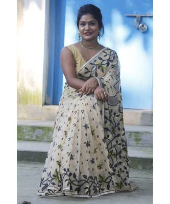 Off White Handloom Cotton Silk Jamdani With Out B.P 1