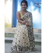 Off White Handloom Cotton Silk Jamdani With Out B.P