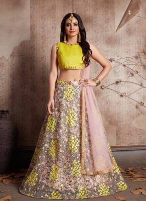 Light-pink embroidered art silk semi stitched lehenga 1