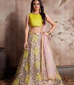 Light-pink embroidered art silk semi stitched lehenga
