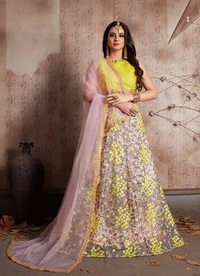 Light-pink embroidered art silk semi stitched lehenga 2