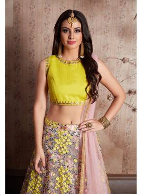 Light-pink embroidered art silk semi stitched lehenga 3