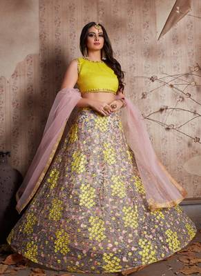 Light-pink embroidered art silk semi stitched lehenga 4