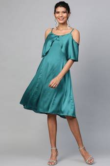 Emerald Green Satin Strappy Skater Dress