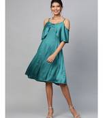 Emerald Green Satin Strappy Skater Dress