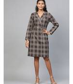 Brown Check Wrap Twill Blazer Dress