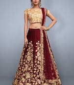 Maroon embroidered velvet semi stitched lehenga
