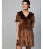 Brown Velvet Wrap Skater Dress