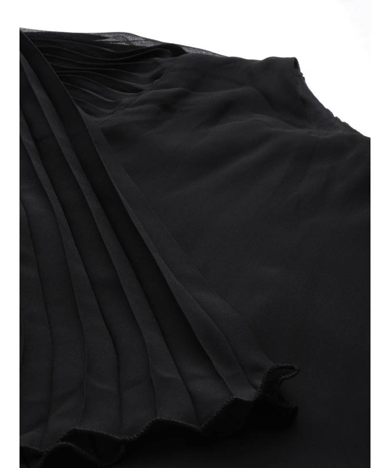 Black Pleated Cape Dress - SASSAFRAS - 3376815
