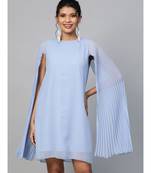 Blue Pleated Cape Dress