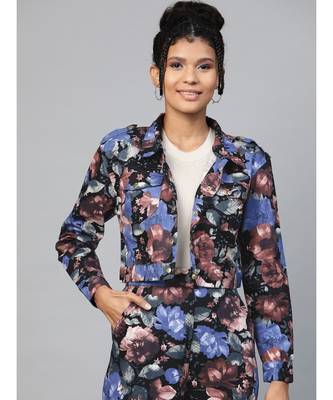 Blue Floral Crop Twill Jacket 1