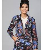 Blue Floral Crop Twill Jacket