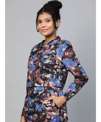 Blue Floral Crop Twill Jacket 2