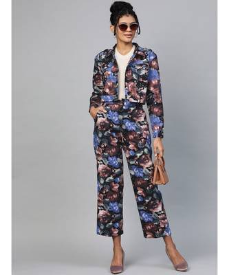 Blue Floral Crop Twill Jacket 4