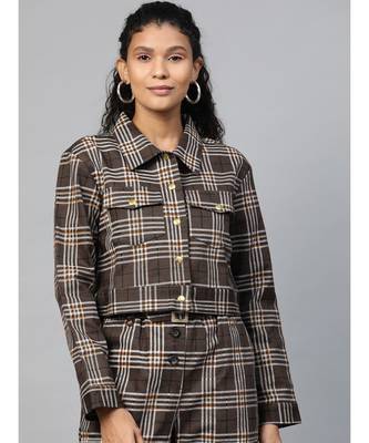 Brown Check Crop Twill Jacket 1