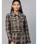 Brown Check Crop Twill Jacket