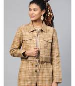 Beige Check Crop Twill Jacket
