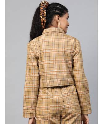 Beige Check Crop Twill Jacket 3